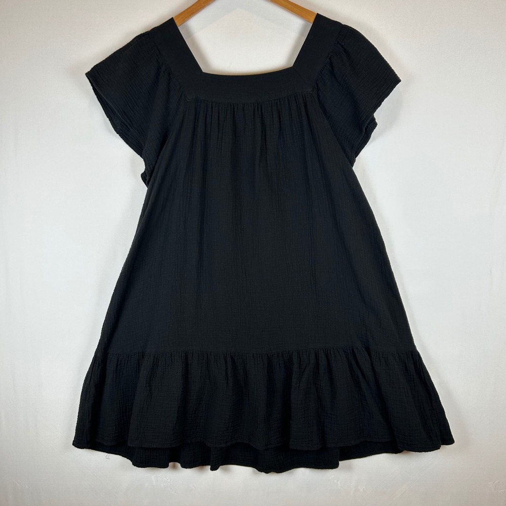 Rails Everdeen Black Cotton Gauze Mini Dress Square Neck Flutter Sleeve L - Picture 3 of 13